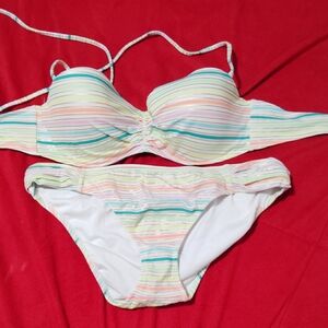 Victoria's Secret Mint Striped Bikini with Underwire Support